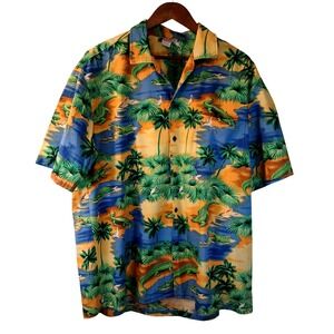 Pacific Legend Apparel Mens XL Hawaiian Shirt Alligator Palm Tree Tropical Aloha